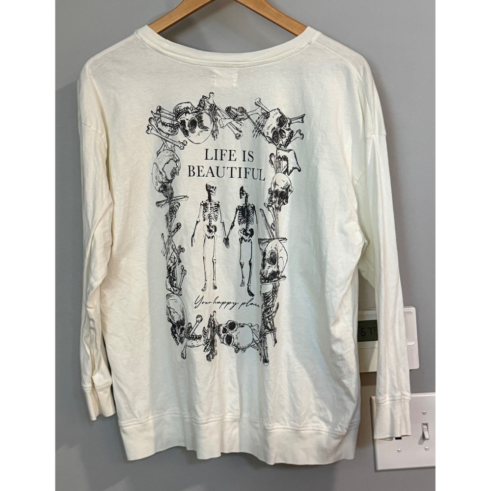 Urban Nation 1X Bone‎ Skeleton Life is Beautiful Graphic Long Sleeve Top